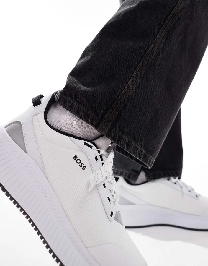 BOSS Evo logo knit running sneakers in white - Image 4