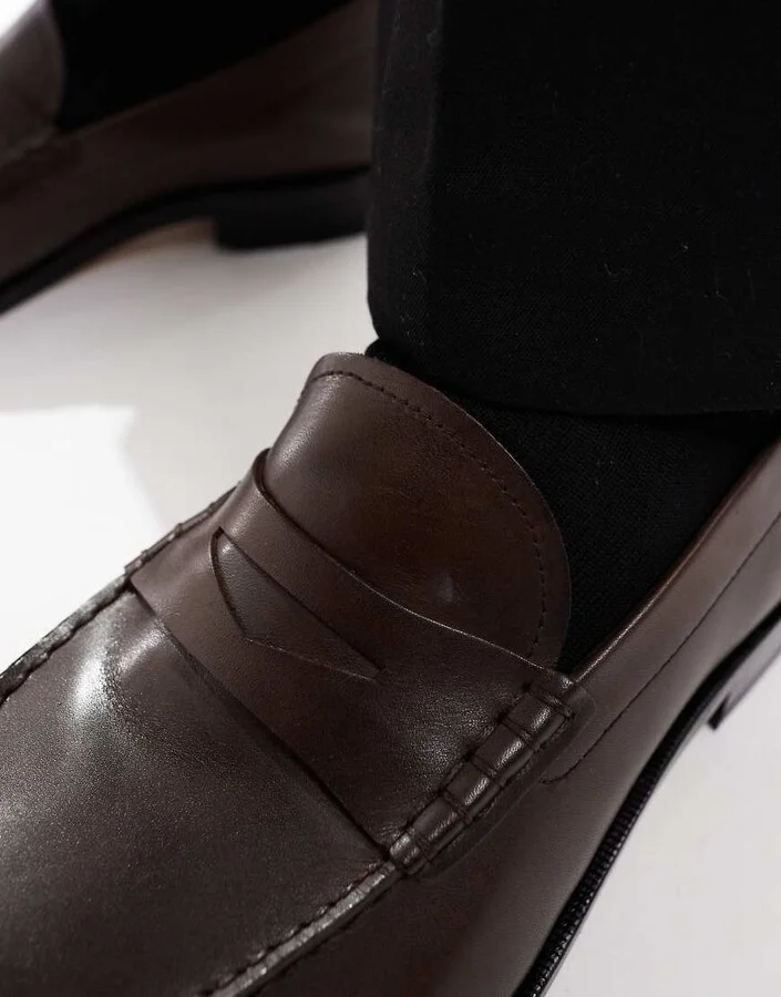 BOSS flex comfort sole leather loafers in brown - Image 2
