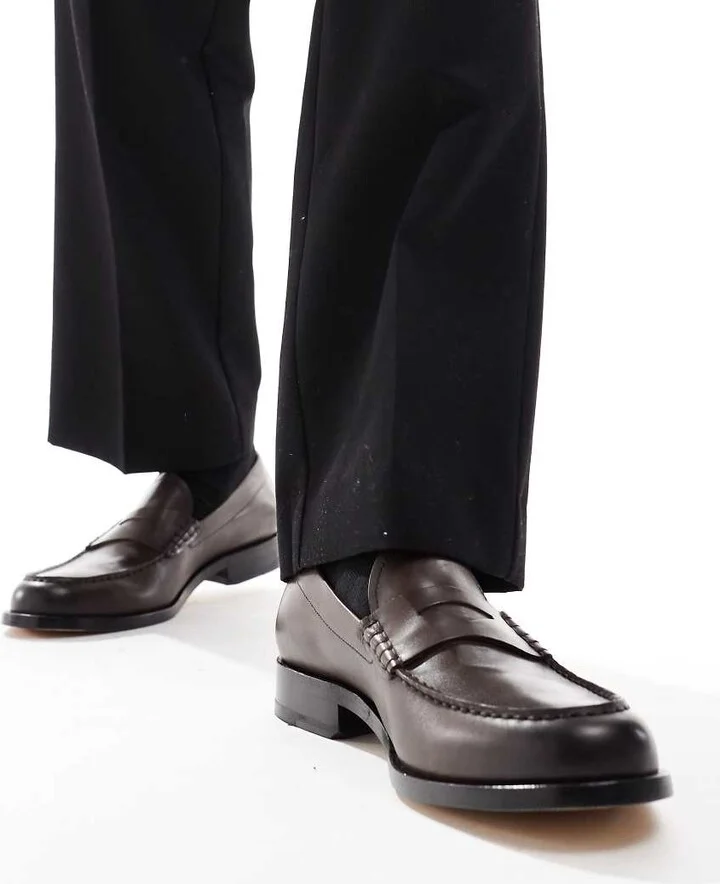 BOSS flex comfort sole leather loafers in brown - Image 3