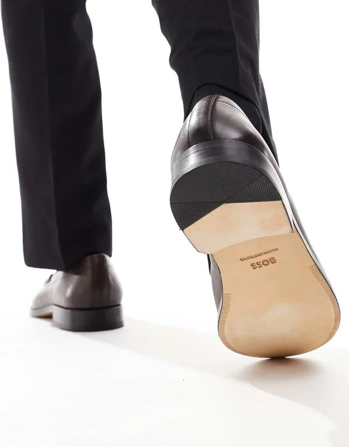 BOSS flex comfort sole leather loafers in brown - Image 4
