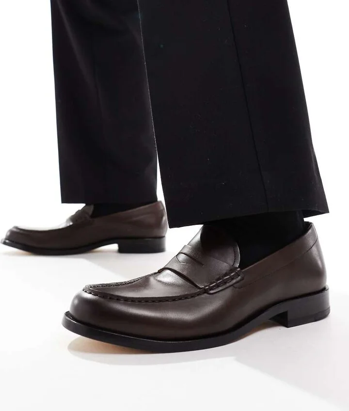 BOSS flex comfort sole leather loafers in brown