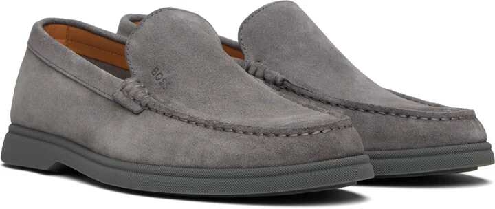 BOSS Gray Suede Contrast Sole Loafers - Image 4