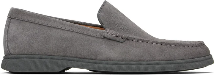 BOSS Gray Suede Contrast Sole Loafers