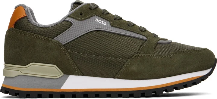 BOSS Khaki Embossed-Logo Sneakers
