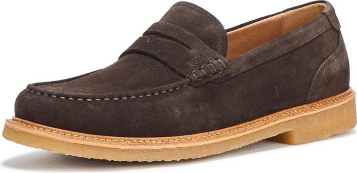 BOSS Kope Suede Penny Loafer Dark Timber Wood 10