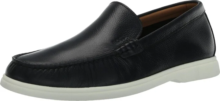 BOSS Leather Slip On Loafers with Pop Sole Deep Navy