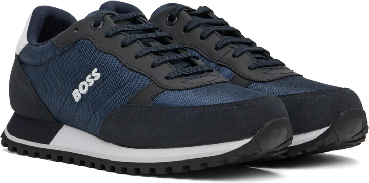 BOSS Navy & Black Mixed-Material Sneakers - Image 4