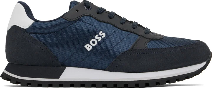 BOSS Navy & Black Mixed-Material Sneakers