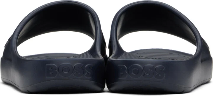 BOSS Navy Embossed Logo Pool Slides - Image 2