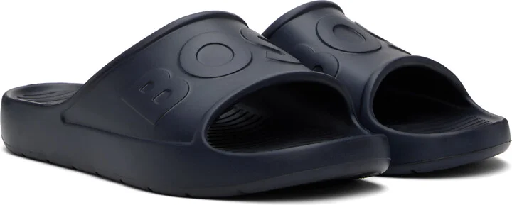 BOSS Navy Embossed Logo Pool Slides - Image 4