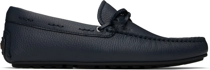 BOSS Navy Grained Leather Driver Sole Loafers
