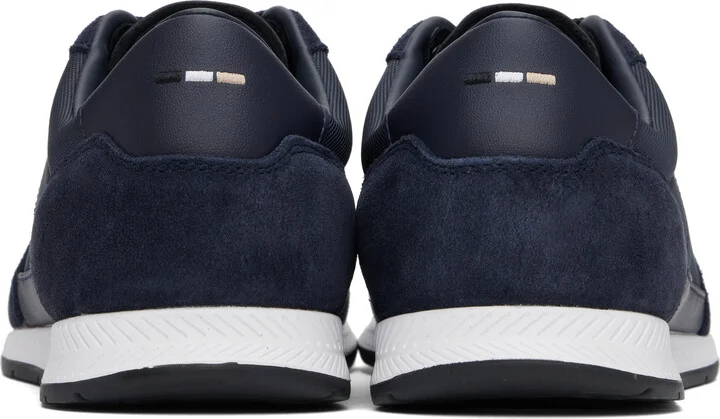 BOSS Navy Mixed-Material Lace-Up Sneakers - Image 2