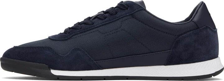 BOSS Navy Mixed-Material Lace-Up Sneakers - Image 3