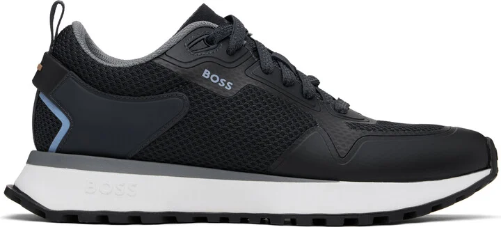 BOSS Navy Mixed-Material Sneakers