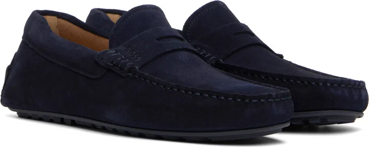BOSS Navy Portuguese-Crafted Suede Loafers - Image 4