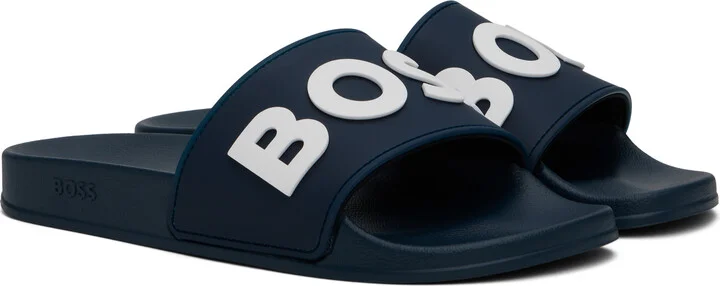 BOSS Navy Raised Logo Pool Slides - Image 4