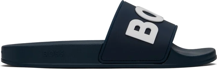 BOSS Navy Raised Logo Pool Slides