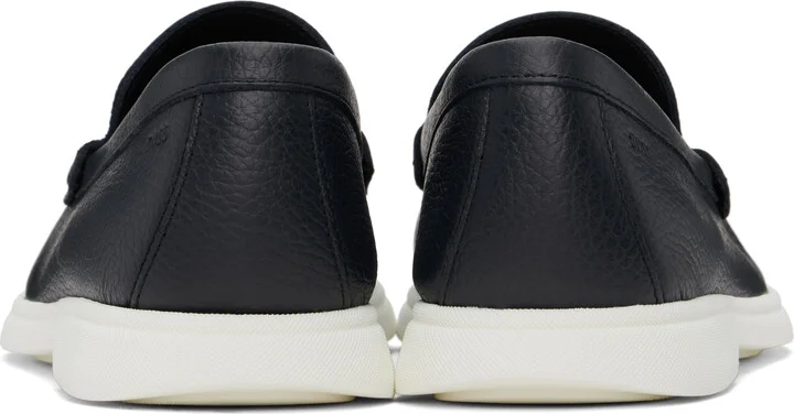 BOSS Navy Tumbled-Leather Loafers - Image 2