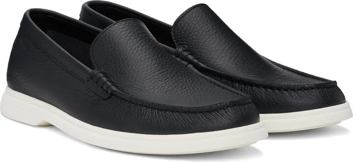 BOSS Navy Tumbled-Leather Loafers - Image 4