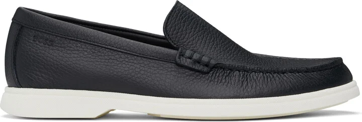 BOSS Navy Tumbled-Leather Loafers