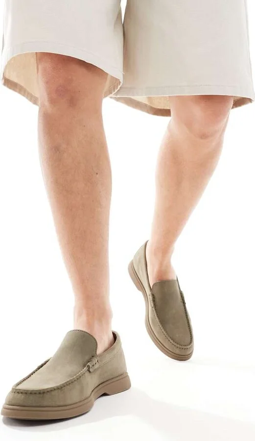 Boss Sienne suede loafers in khaki beige - Image 2