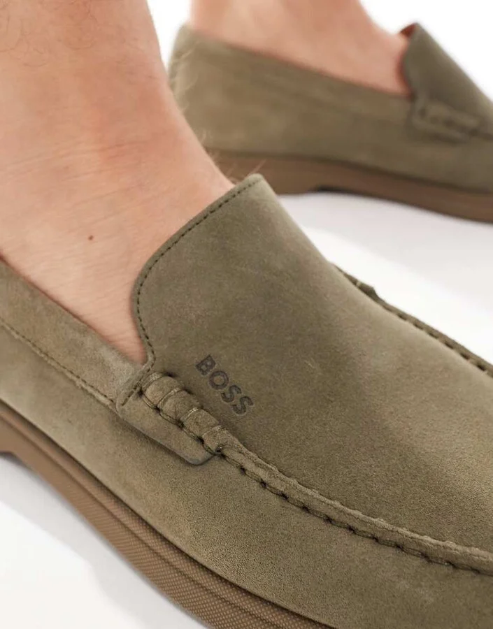 Boss Sienne suede loafers in khaki beige - Image 4