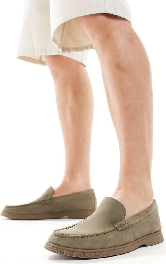 Boss Sienne suede loafers in khaki beige