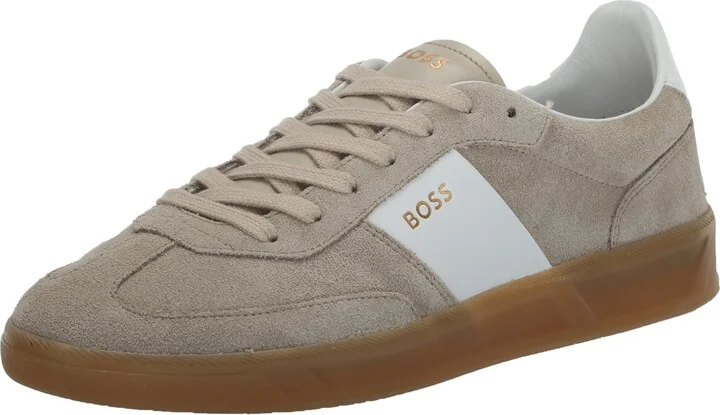 BOSS Suede Leather Block Low Profile Sneaker Taupe