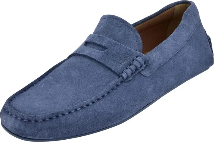 BOSS Suede Penny Loafer Moccasins Whirlpool Blue 10