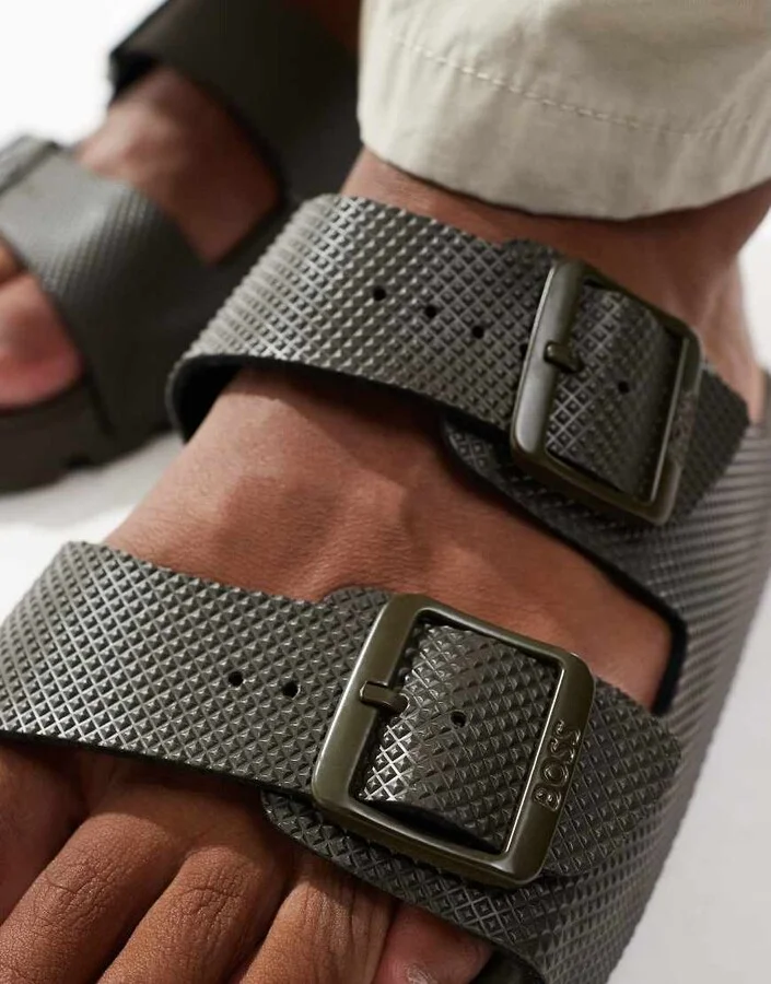 BOSS Surfley logo moulded sandals in dark green - Image 2