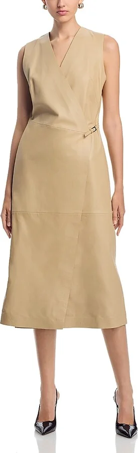 Boss Syesha Leather Surplice Midi Dress