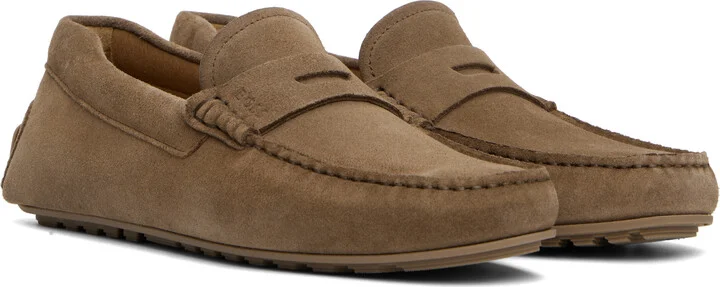 BOSS Taupe Portuguese-Crafted Suede Loafers - Image 4