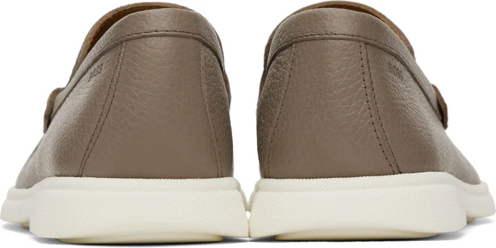 BOSS Taupe Tumbled-Leather Loafers - Image 2