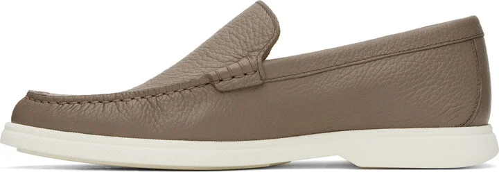BOSS Taupe Tumbled-Leather Loafers - Image 3