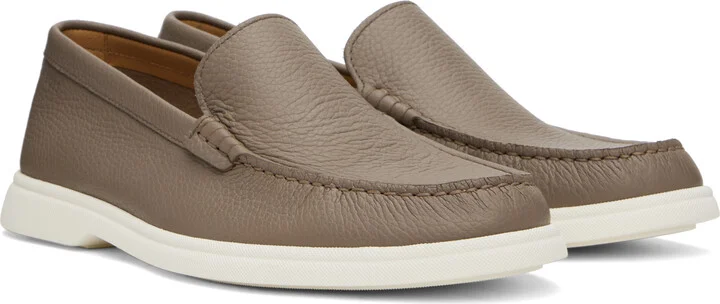 BOSS Taupe Tumbled-Leather Loafers - Image 4