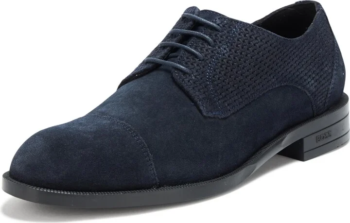 BOSS Tayil Suede Leather Derby Dress Shoe Anchors Aweigh Blue 9