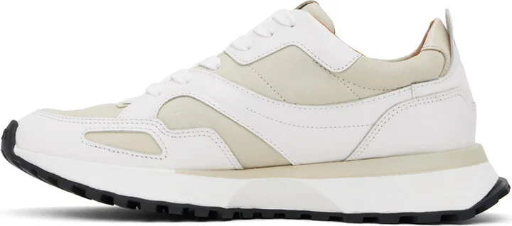 BOSS White & Beige Leather Padded Collar Sneakers - Image 3