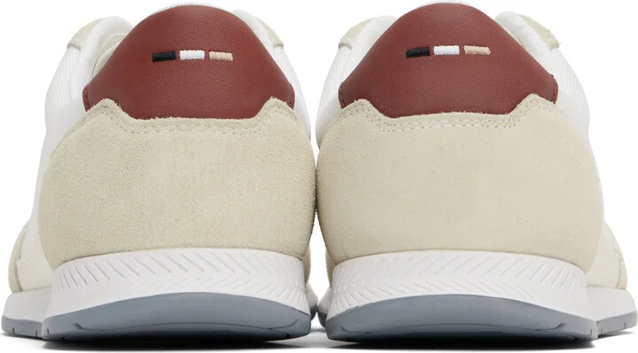 BOSS White & Beige Mixed-Material Lace-Up Sneakers - Image 2