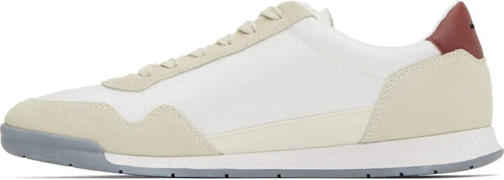 BOSS White & Beige Mixed-Material Lace-Up Sneakers - Image 3