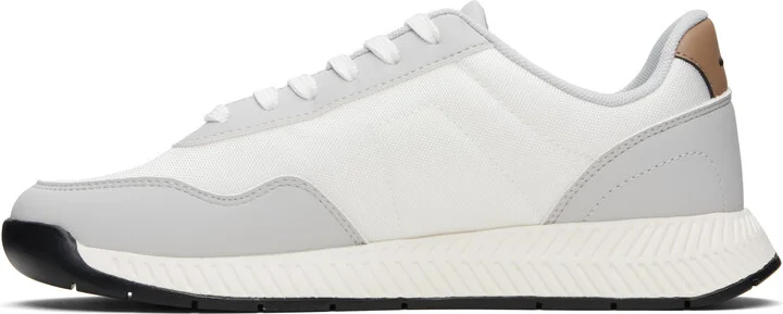 BOSS White & Gray Textured Uppers Low-Top Sneakers - Image 3
