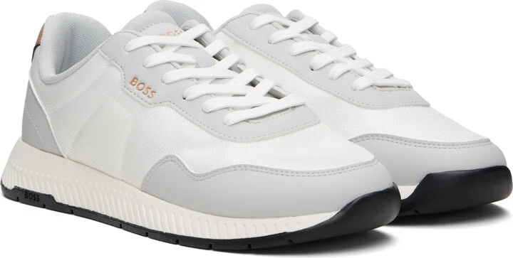 BOSS White & Gray Textured Uppers Low-Top Sneakers - Image 4