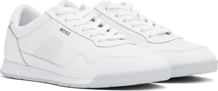 BOSS White Nappa-Leather Perforated Details Sneakers - Image 4
