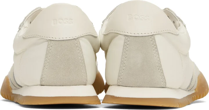 BOSS White & Taupe Low-Profile Suede Trim Sneakers - Image 2