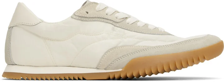 BOSS White & Taupe Low-Profile Suede Trim Sneakers