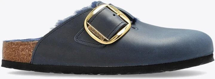 Boston Big Buckle Shearling Mules
