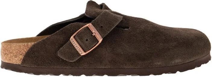 'Boston' Brown Slip-On Mules With Buckle In Suede Woman