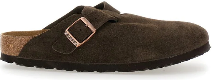 'Boston' Brown Slip-On Mules With Buckle In Suede Woman