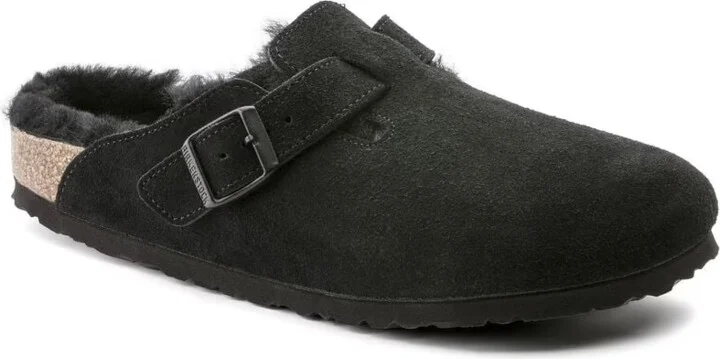 Boston Clogs Unisex US 7-7.5 Black Shearling Suede Leather KHD1747