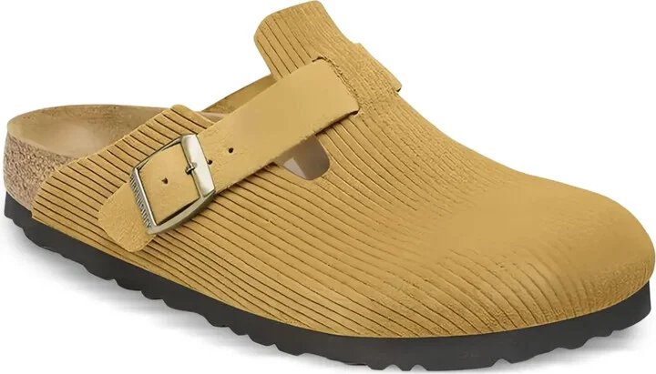 Boston suede embossed "Corduroy Cork Brown" mules
