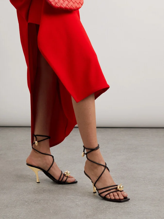 Bottega Veneta - Adam Embellished Intrecciato Leather Sandals - Black - Image 2